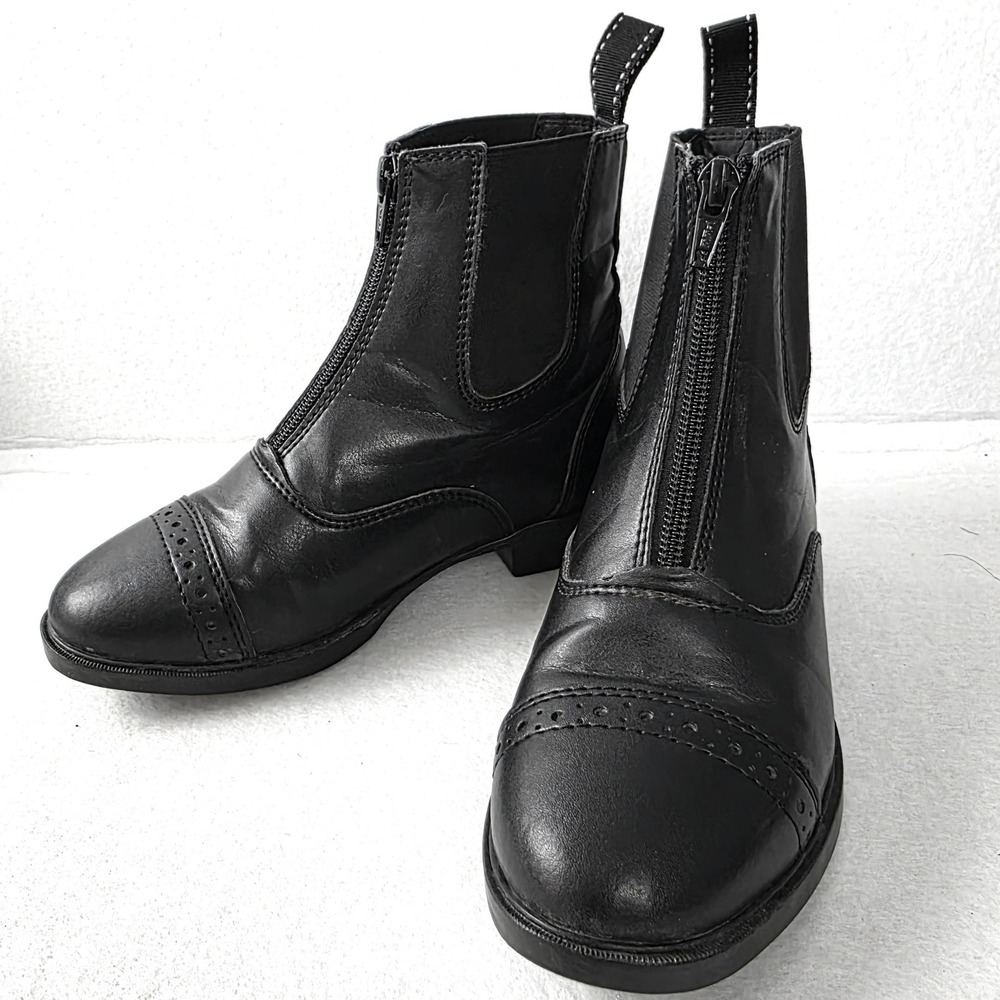 Riding Sport Dover Saddlery Kids Black Front Zip Paddock Boots K8666 Size 2